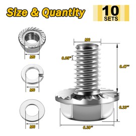 M6x1.0 Bolt (10 Sets) M6 x 12mm Flanged Hex Head Nuts and Bolts, M6 Flange Hexagon Screws with Nuts and Washers, 304 Stainless Steel 18-8 Metric Bolt Assortment, DIN 6921, by Mywish