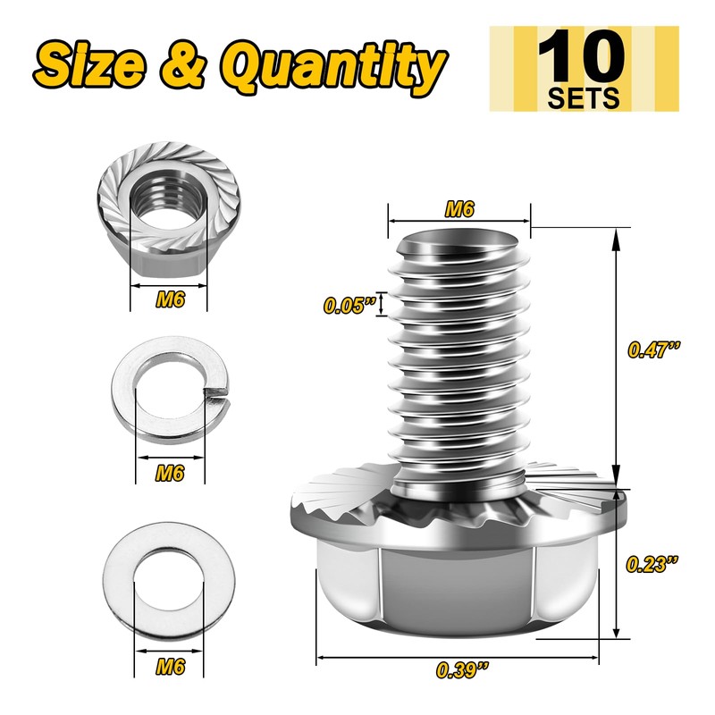 M6x1.0 Bolt (10 Sets) M6 x 12mm Flanged Hex Head