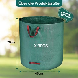 QOEOTUY Stabi Garden Sack 3 x 120 L Garden Waste Bag with 4 Handles Waterproof & Foldable & Reusable Leaf Bag Self-Standing for Garden Waste Lawn Cuttings Weeds