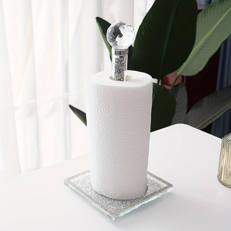 Sparkling Silver Crushed Diamond Kitchen Roll Holder - Glamorous Paper