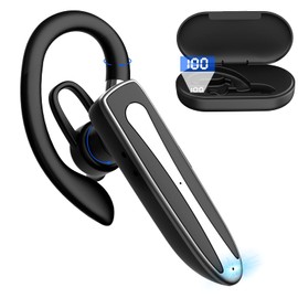 Auriculares Bluetooth para teléfono celular, auriculares inalámbricos Bluetooth 5.1, auriculares manos libres, en micrófono con funda de carga, para conducción de oficina, llamadas compatibles con