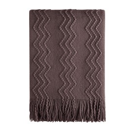 BOURINA Throw Blanket Textured Solid Soft Sofa Couch Cover Decorative Knitted Blanket (Brown,50x60 inches)