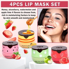 4 Bálsamos Labiales De Abeja Con Miel, Mascarilla Labial De Miel, Fresa, Sandía Y Manzana, Reduce Las Líneas De Expresión, Bálsamo Labial Exfoliante Hidratante.