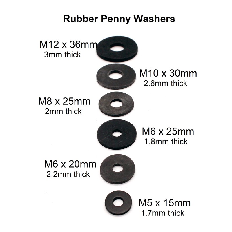 6x Rubber Penny Washers M5, 5.4mm Inner Diameter x 15mm