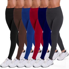 Active Club 6-Pack Fleece Lined Leggings for Women Tummy Control, High-Waisted Women Legging Wide Waistband and Fleece Lining (Bright L/XL)