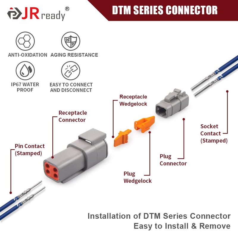 JRready ST6329-401 Deutsch DTM Connector 4 Pin 8 Sets Waterproof