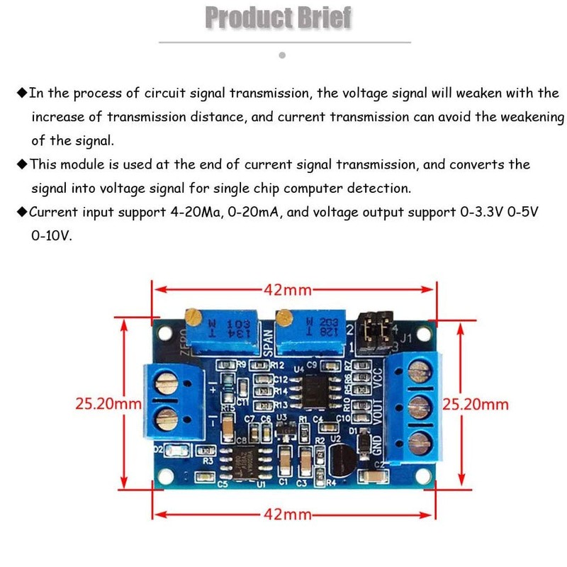 Acxico 4Pcs Current to Voltage Converter Module 0/4-20mA to 0-3.3V