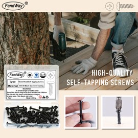 FandWay M3x16mm Phillips Pan Head Self-Tapping Screws,Round Head Tapper Screws,304 Stainless Steel Black Dacromet Coating Sheet Metal Screws,Cross Wood Screws With Storage Box.(Pack of 100)