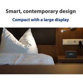 Grouptronics GTQ-RENEW Wireless Charging Alarm Clock Radio - Dimmable Display, USB Charging, FM Radio, Dual Alarms, No Tick Alarm Clock Bedside - White with Grey Cloth screen