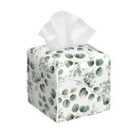 Edafol Eucalyptus Leaves Leaf Tissue Box Cover Square PU Leather Waterproof Tissue Box Holder for Car Bathroom Bedroom Office Tabletop Decor