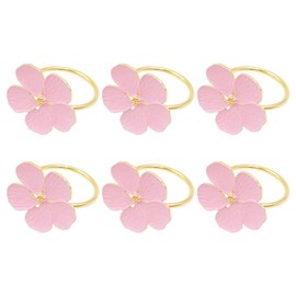 WANGCL Set of 6 Napkin Ring Holders, White Flower Napkin Buckles for Wedding, Party, Banquet, Thanksgiving, Christmas, Dining Table Decoration (Pink)