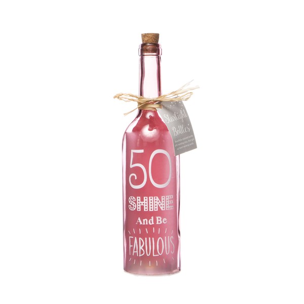 Boxer Gifts SB1250 Light-Up LED 50 Glass Starlight Bottle | Beautiful, Decorative Homeware Perfect for a 50th Birthday | Complete with Gorgeous Gift Tag, 6.7cm x 29.5cm, Pink