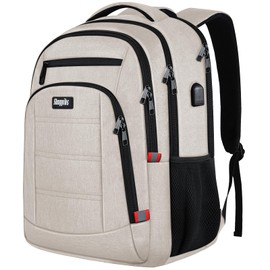 Skaypibs Travel Laptop Backpack for Women, School Backpack with USB Charging Port,Water Resistant Backpack for Girls, Business Work College bookbag,book bag Fits 15.6 Inch,Beige Back Pack