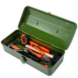 15 Inch Metal Tool Box with Lock - Portable Heavy Duty Workshop Tool Storage Case with Handle, Locking Hardware Organizer Box for Tools, Screws & Parts