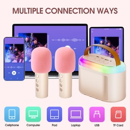 Gresource Karaoke Machine for Kids Adults, Portable Bluetooth Mini Karaoke Speaker with 2 Wireless Microphones and RGB Color Light for Home Outdoor Gifts for Girls Boys Ages 4 6 8 10 12+ (Milky White)