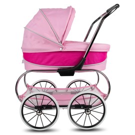 Valco Baby Classic Bassinet Doll Stroller - Hot Pink, Luxury Vintage-Style Pram, Removable Bassinet, Handcrafted Wheels, Ideal Gift for Kids Ages 3+