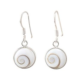925 Sterling Silver Shiva Eye Earrings - Natural Stone of Saint Lucia - Small Round Earrings for Women - Mediterranean Jewelry Sterling Silver Shiva Eye, Sterling Silver, Natural shell