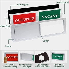 Namvo Vacant/Occupied Sliding Door Sign for Bathroom Home Office Conference Room White