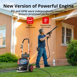 Electric Pressure Washer, 2800 PSI Max, 2.0 GPM, 8" Wheels, 5 Spray Tips and 1.5L Foam Tank, for Patio, Car, Driveway, Fence & Home Cleaning