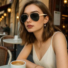 Oversized Aviator Sunglasses for Women 70s Retro Metal Frame Shades with Gold Arms Vintage Fashion 2025 Eyewear 8080 Gold Frame/Grey Lens