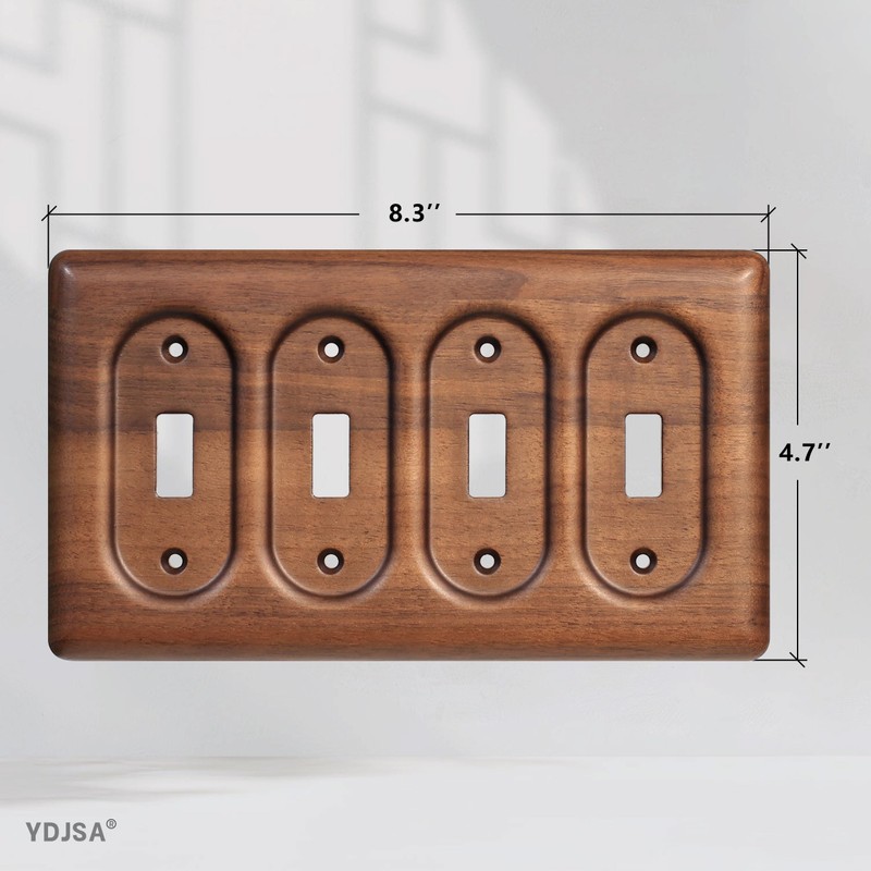 YDJSA 4-Gang Four Light Switch Plate Handcrafted North American Walnut