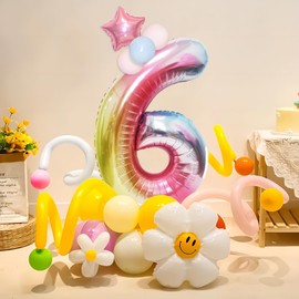 40 Inch Giant Rainbow Number 6 Balloons, Birthday Balloons, Helium Mylar Foil Big Number Balloons for Birthday Party Decorations, Kids' Birthday Anniversary Party Baby Shower Unicorn Parties