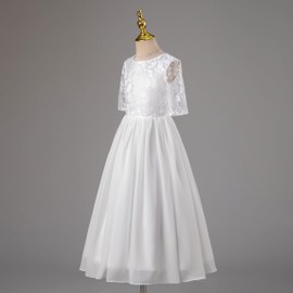 LSSAWZH First Communion Dress Flower Girl Dress Elegant Vintage Lace Chiffon Bridesmaid Pageant Ball Gown Wedding Party