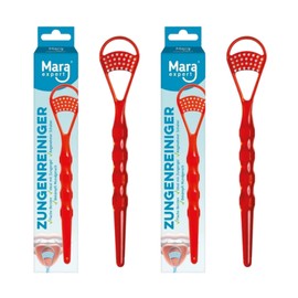 2 x Tongue Scrapers for Tongue Cleaning (2 in 1) I Professional Tongue Brush for Fighting Bad Breath I Quick and Easy Remove Tongue Plaque I Increase Oral Hygiene and Relieve the Intestine (Red)
