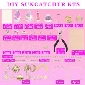 Sun Catcher Crystal Craft Set 200 Pieces DIY Window Suncatcher Wind Chime Craft with Pendant Window Decoration Hanging for Garden Wedding Party Home Office Garden Outdoor Decoration