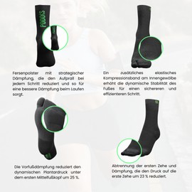 PODOKS H5 - Running Socks for Men & Women, Biomechanical Socks, Technical, Anti-Blister Padding, Compression Socks (Regular, Tall), black