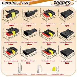 Pack of 808 Car Connectors, Waterproof Cable Connector Plug, 1/2/3/4/5/6 Pin Car Plug Car Electric Car Connector Waterproof for Car Motorcycle Car Boat Truck