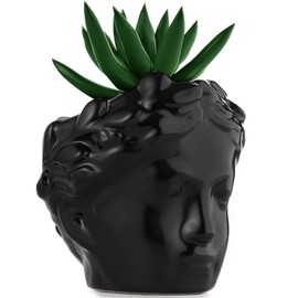 DOMIVKA Head Planter Ceramic Face Planter Pots for Plants Succulent Planters Unique Planters for Indoor Plants Great for Succulents Fun Planters Cute Plant Pots with Drainage (Black)