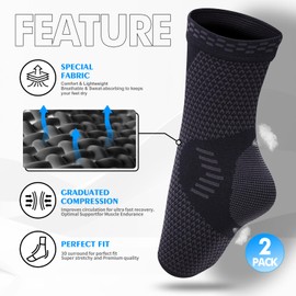 Lusenone 2 Pack Ankle Support for Women & Men, Achilles Tendonitis Support Socks, Compression Ankle Brace Support for Sprained Ankle, Ligament Damage, Plantar Fasciitis, Heel Pain, Running, Sports