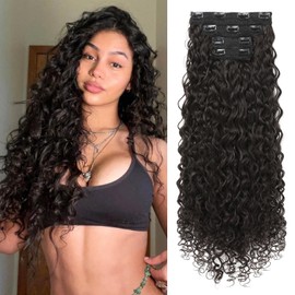 LONAI 4PC Clip in Hair Extensions, 100％ Pure Protein Silk Curly Hair Extension for Women, 26 Inch Long Soft Natural Hair Extensions-Dark Chocolate Brown