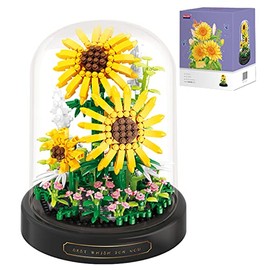 Juego de ramo de flores de girasol, mini ladrillos, colección botánica, bloques de construcción, flores artificiales, bonsái, árbol de amigos, regalo de año nuevo, regalo de cumpleaños de