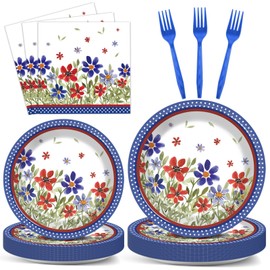 96Pcs American Memorial Patriotic Plates and Napkins Independence Day Party Decorations 4th of July Poppy Flower Dessert Plates Patriotic Tableware for 24 Guests Labor Veterans Days Party Supplies