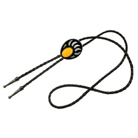 Moranse Bolo Tie with Bear Catch And Gem Stone Celtic Parterre Style Genuine and Cowhide Rope(Yellow)