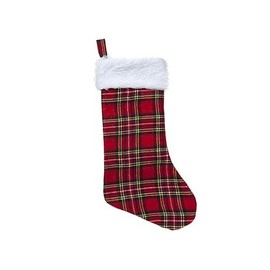 18" Tartan Christmas Stocking with Fur Trim - Christmas Stockings