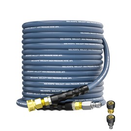 KARHDIR Pressure Washer Hose 50FT 3/8" for Cold and Hot Water 212°F, with Swivel Quick Connect, 4500PSI Kink Resistant Grade Steel Wire Braided, Power Washer Hose With 2pcs M22-14mm Adapter