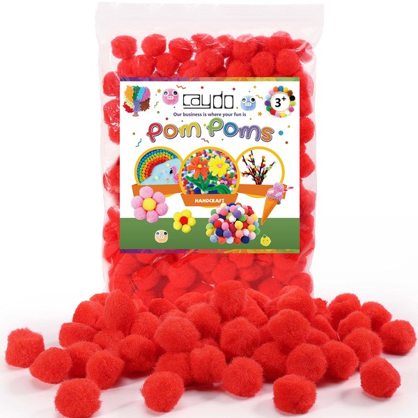 Caydo 200 Pieces Red Pom Poms 1 Inch Fluffy Craft Pompom Balls for Home Party Holiday Decor and Arts Crafts Projects Making