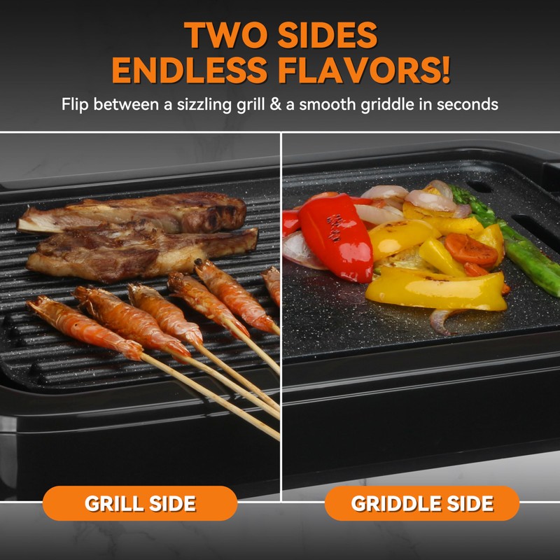 Baker’s Friend Indoor Griddle & Grill, Electric Griddle with 2