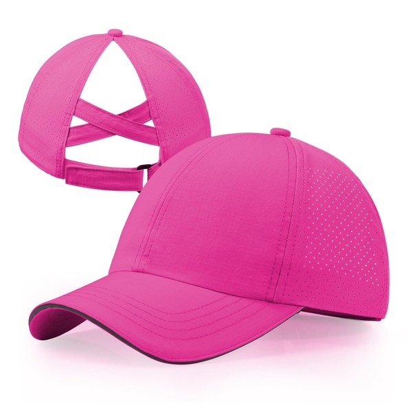 CHUANGLI Girls Criss Cross Ponytail Hat Reflective Lightweight Baseball Cap