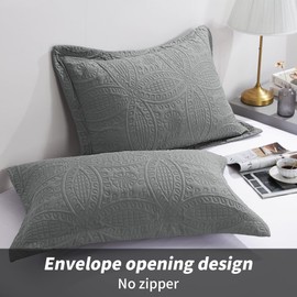 HOMBYS Quilted Pillow Shams King Size Set of 2-Modern Style Coin Pattern Pillow Cover with Envelope Closure-Durable, Soft and Breathable(King-20"x36", Dark Grey)