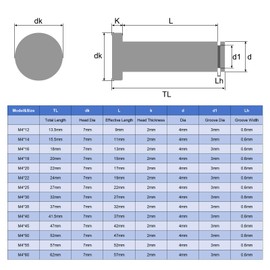 sourcing map 10Set M4x25mm 304 Stainless Steel Cylindrical Shaft Snap Ring Locating Pin, Flat Head Grooved Hinge Cylinder Position Pin with E Clip Retaining Ring, Silver