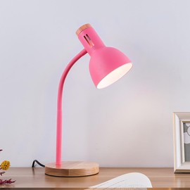 SUAVER Metal Table Lamp, Nordic Modern Creative Table Lamp Bedroom Bedside Lamp Eye Protection Reading Table Lamp Adjustable Desk Lamp E27 Wood Metal Night Lamp (Pink1)