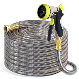 Holldoor Metal Garden Hose 100 ft – 304 Stainless Steel Water Hose with Nozzle Sprayer, Garden Hoses Flexible, Lightweight, No Kink, Heavy Duty for Outdoor (100 ft)