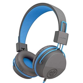 Auriculares supraaurales con cable para niños JLab JBuddies Studio, aptos para niños pequeños, con control de volumen, limitador de volumen, plegables, ajustables, con aislamiento de ruido y micrófono (grafito/azul)