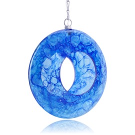 Yinns Mosaic Bird Feeders for Outside Hanging Fly Through Bird Feeder with Round Shape Solar Birdfeeder for Yard Garden Decor Bird Lvoers Gifts, 8-Inch Bule