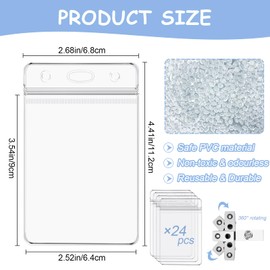 TKOnline 24 Pack Waterproof Vertical ID Badge Holder Tags with Badge Clip Straps Vertical Clear PVC Name Tag Holder Card Protector with Metal Clips