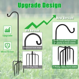 FEED GARDEN 92 Inch Adjustable Outdoor Shepherds Hook Bird Feeder Pole with 7 Prongs Base, Premium Steel Heavy Duty Tall Shepards Hooks for Hanging Bird Feeders, Plant Basket, Lanterns, 1 Pack